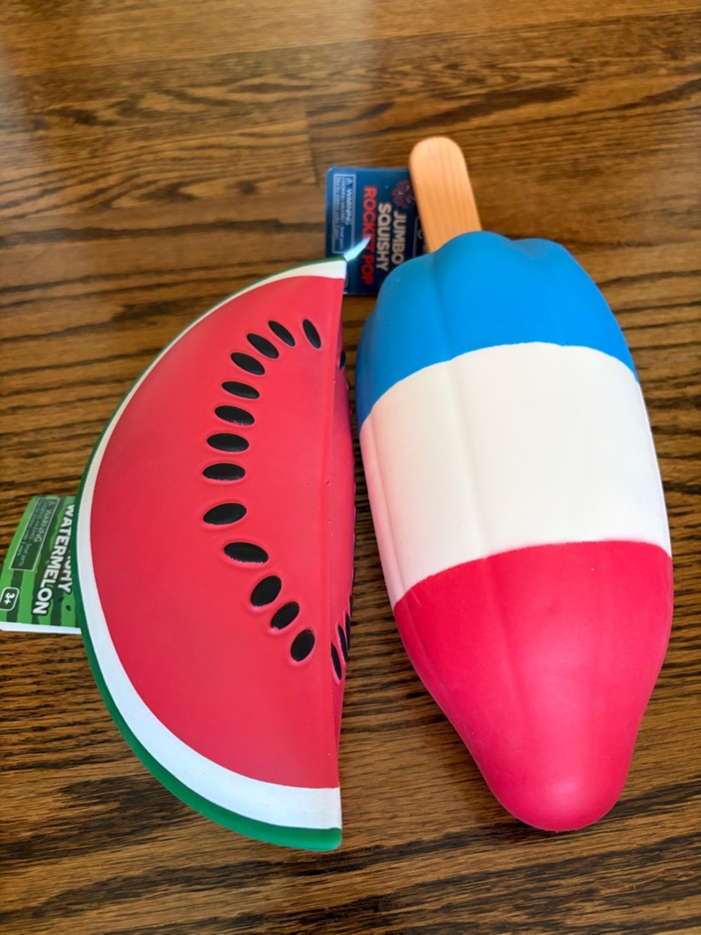Five Below/ Keycraft Jumbo Watermelon and Jumbo Rocket Pop Squishie Set